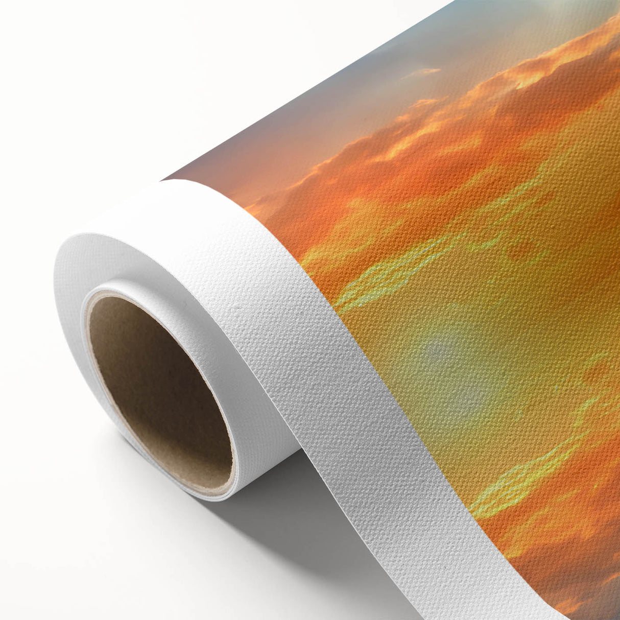 Rolled canvas showcasing a vibrant polar bear design in a snowy landscape, perfect for wildlife enthusiasts and home decor. Packaged securely for shipping.