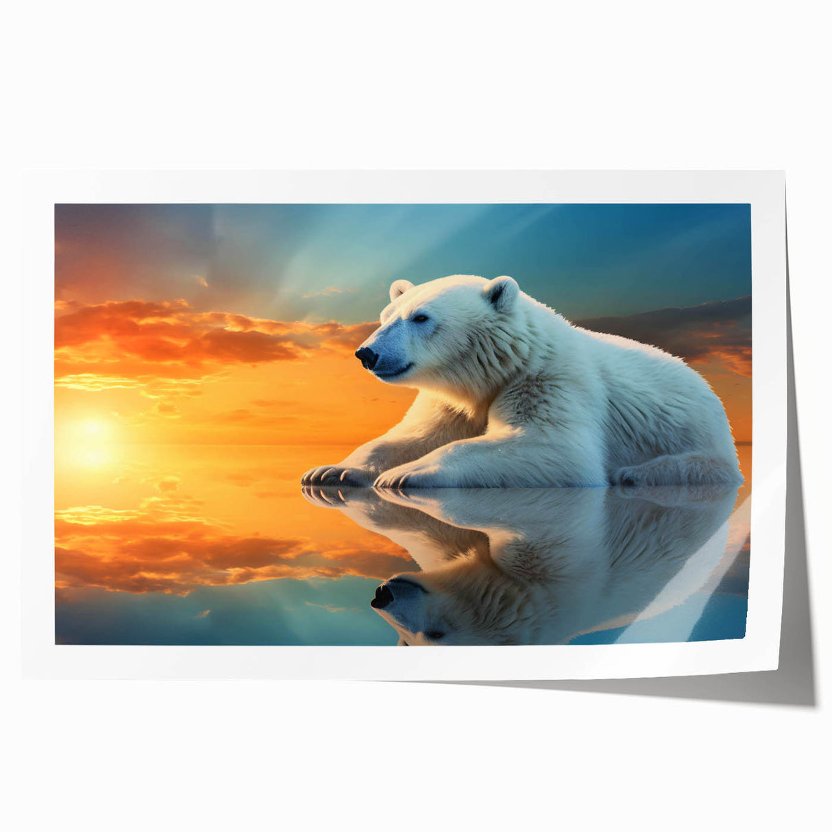 Rolled print of a polar bear design wall art featuring a vibrant, detailed illustration of the majestic animal against a soft blue background, perfect for nature lovers.