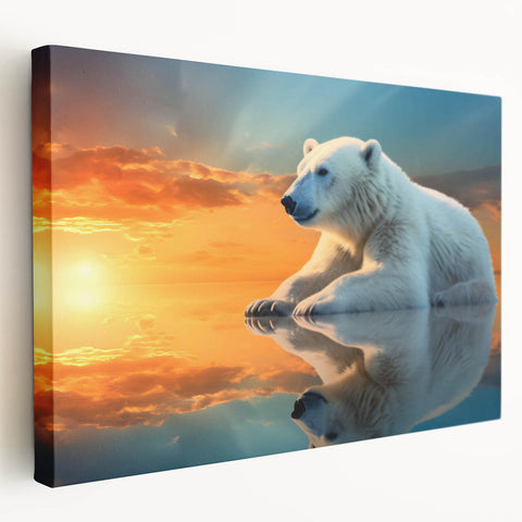 Stretched canvas featuring a polar bear design in a serene Arctic landscape, showcasing intricate details and vibrant colors, ideal for wildlife-themed decor.