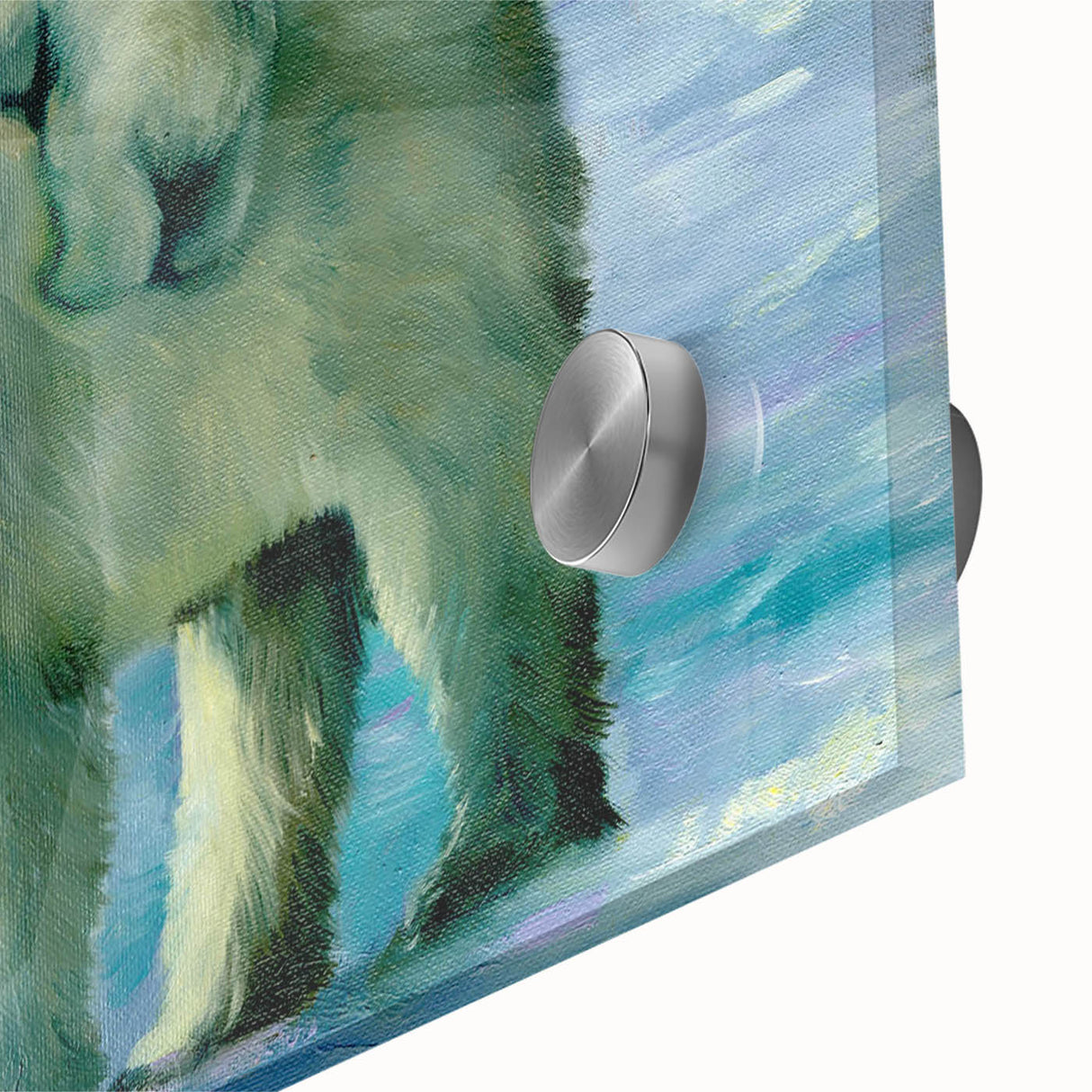 Close-up of a polar bear acrylic wall art piece showcasing intricate details and vibrant colors, ideal for enhancing modern home decor and wildlife-themed spaces.