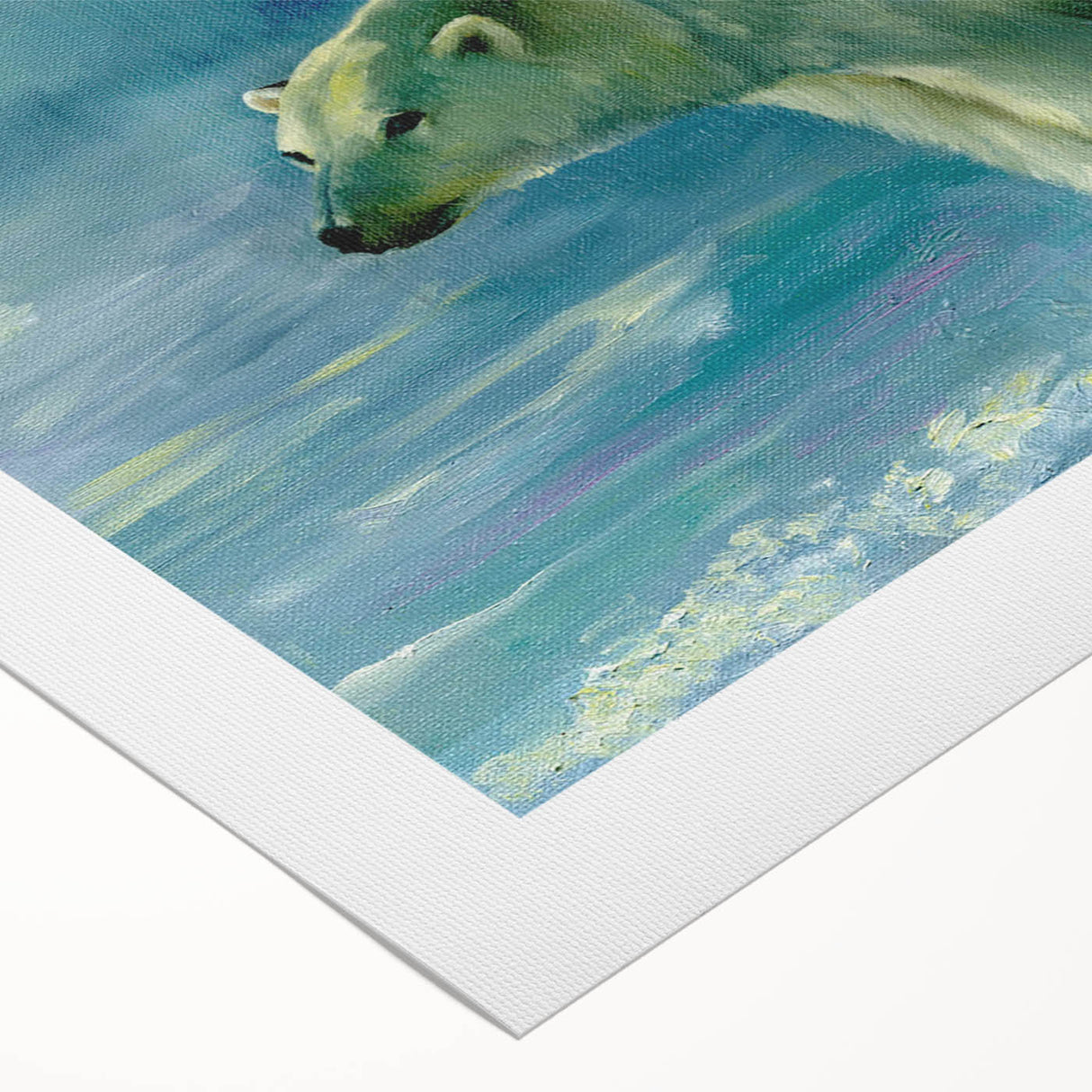 Polar bear design rolled canvas wall art featuring a striking illustration of an arctic scene with vibrant colors, perfect for modern home decor.