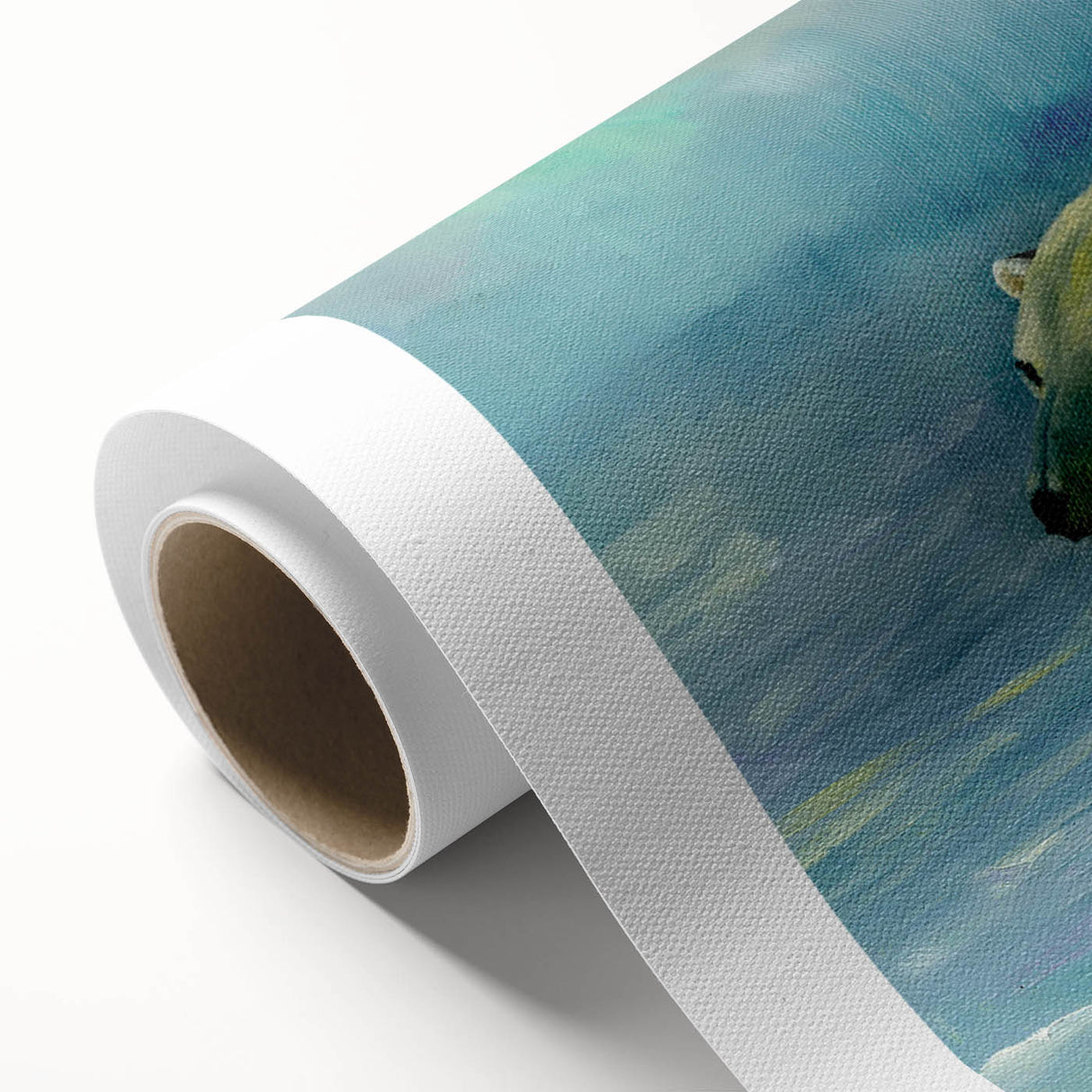 Rolled canvas art showcasing a striking polar bear design with intricate details, perfect for wildlife enthusiasts, presented in a protective cardboard tube.