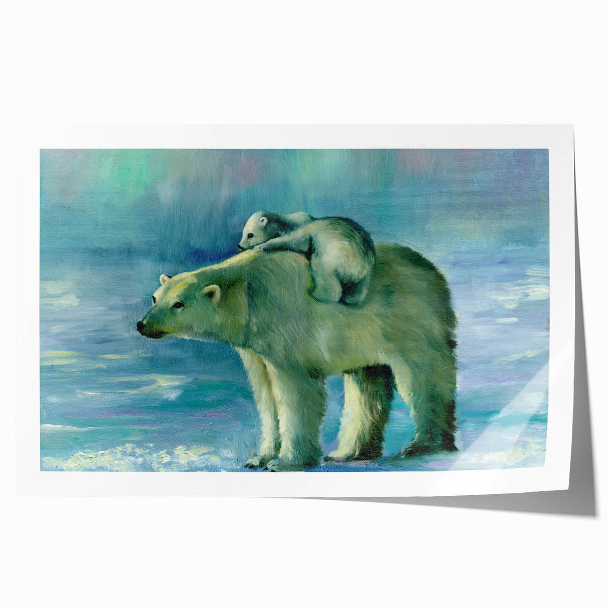 Polar bear wall art print showcasing a stunning, realistic design featuring a majestic polar bear against a serene icy backdrop, perfect for animal lovers and home decor enthusiasts.