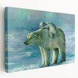 Polar bear wall art design on stretched canvas, showcasing a side view of the bear against a snowy backdrop, perfect for nature-themed decor.