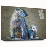 Polar bear wall art design printed on acrylic glass, showcasing a side view of a majestic polar bear in a snowy landscape, ideal for modern home decor.