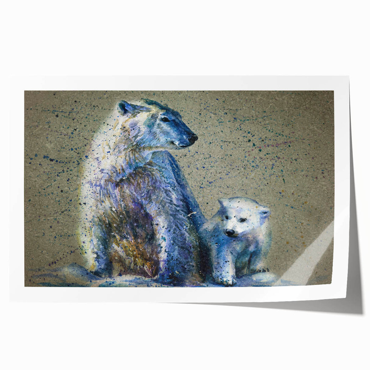 Polar bear wall art print showcasing a stunning design with vibrant colors and intricate details, rolled up for easy display and shipping in a protective tube. This unique piece captures the essence of Arctic wildlife and is perfect for nature enthusiasts.