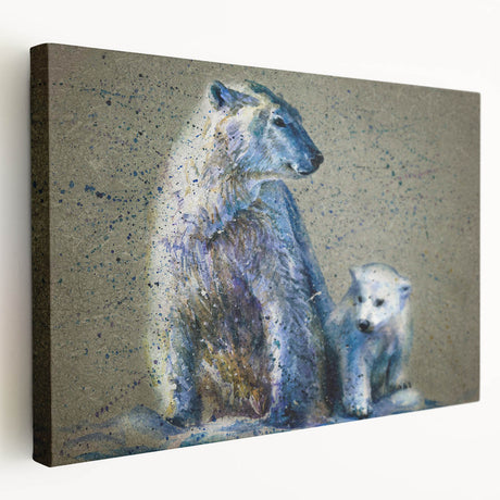 Stretched canvas wall art featuring a detailed polar bear design in soft shades of white and blue, ideal for enhancing modern home decor.