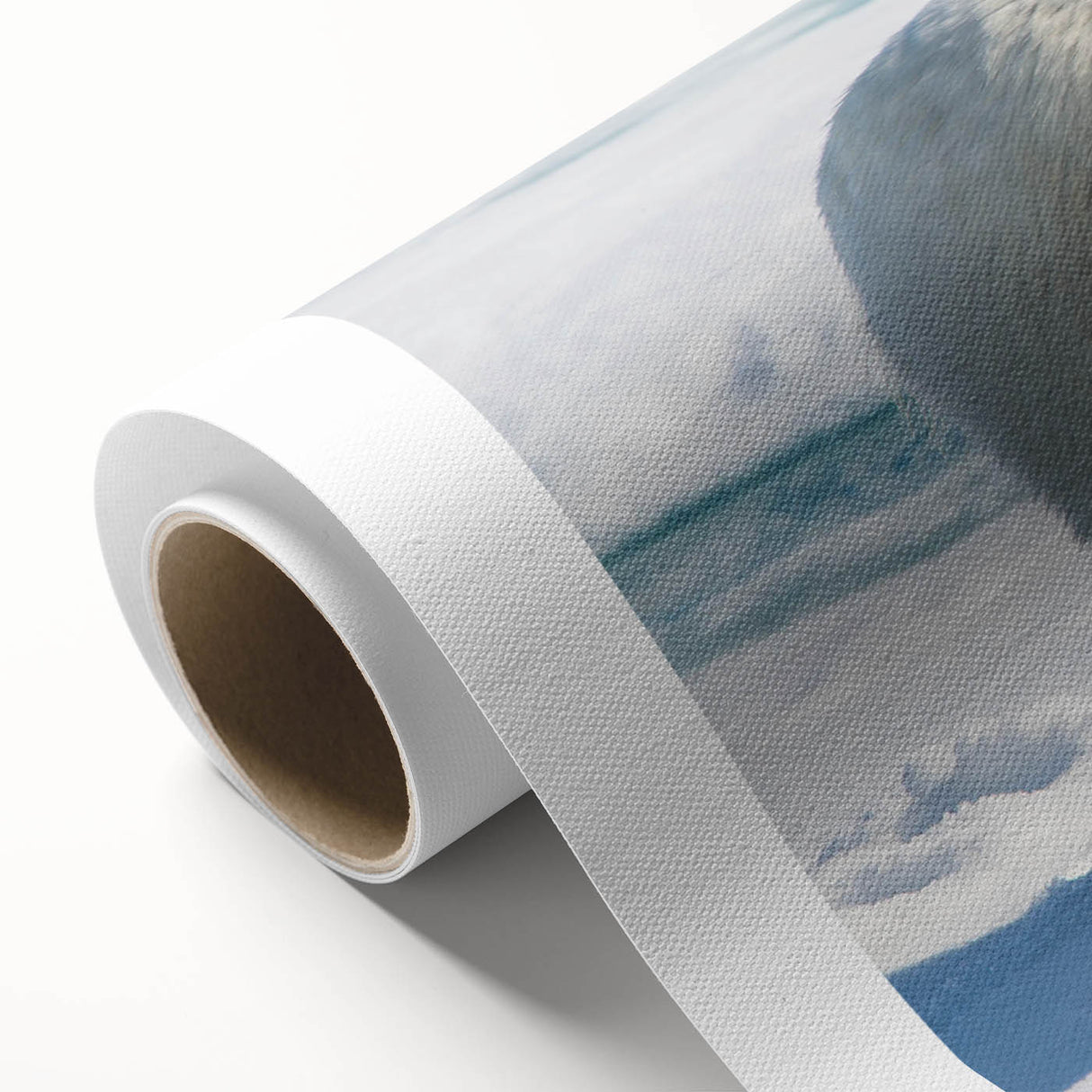 Polar bear wall art print on rolled canvas, showcasing a detailed illustration of a majestic polar bear against a serene icy background, perfect for wildlife enthusiasts and home decor.
