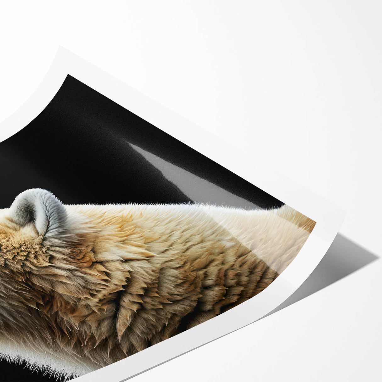 Polar bear wall art print showcasing a minimalist design in soft blues and whites, rolled for easy display and shipping, ideal for wildlife enthusiasts.