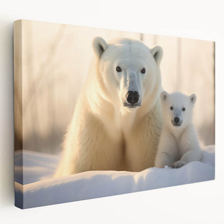 Stretched canvas wall art featuring a striking polar bear design, showcasing the animal in a serene snowy landscape, perfect for nature enthusiasts and home decor.