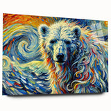 Elegant polar bear-themed wall art design displayed in a sleek acrylic frame, showcasing a side view of the artwork with vibrant colors and intricate details, perfect for modern home decor.