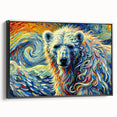 Framed wall art featuring a polar bear design on canvas, showcasing a black frame and side view for depth. Ideal for nature-themed decor, this piece adds a touch of wildlife elegance to any space.