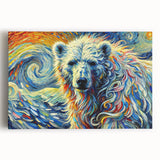 Stretched canvas wall art featuring a detailed polar bear design, showcasing a serene Arctic scene with soft blue tones, perfect for wildlife enthusiasts and home decor.