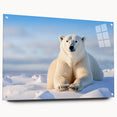 Side view of a polar bear wall art piece, designed with acrylic and glass, showcasing intricate details and vibrant colors, perfect for modern home decor.