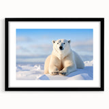 Polar bear wall art design featuring a striking black frame and mat, showcasing a contemporary illustration perfect for home decor. Ideal for animal lovers and eco-conscious spaces.