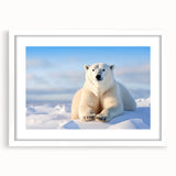 Framed wall art featuring a polar bear design, elegantly set in a white mat, showcasing intricate details against a clean backdrop, perfect for home decor.
