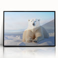 Framed polar bear wall art featuring a striking black acrylic front, showcasing a minimalist design perfect for modern decor. Ideal for wildlife enthusiasts and eco-friendly interiors.