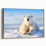 Framed canvas wall art showcasing a polar bear design, featuring gold accents and a side view perspective, ideal for modern home decor and wildlife enthusiasts.