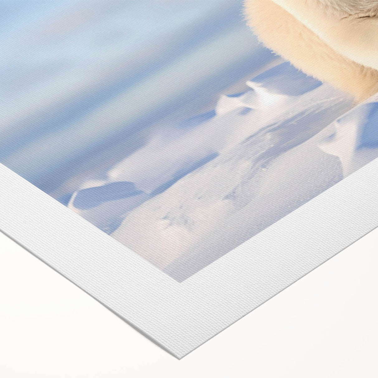 Polar bear wall art design on rolled canvas, featuring a serene icy landscape and soft pastel colors, perfect for enhancing home decor and wildlife appreciation.