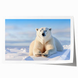 Polar bear wall art print showcasing a minimalist design with a stark white background, emphasizing the majestic bear's features and textures, perfect for nature lovers.
