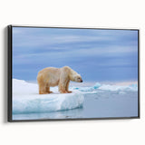 Framed canvas wall art featuring a polar bear design, displayed against a black background, showcasing a modern and minimalist aesthetic ideal for wildlife lovers.