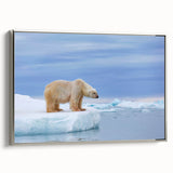 Framed canvas wall art featuring a striking polar bear design in silver tones, showcasing intricate details and textures, perfect for modern home decor.