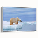 Framed wall art featuring a polar bear design in a minimalist style, showcasing a white canvas with a side view that emphasizes its sleek edges, perfect for modern home decor.