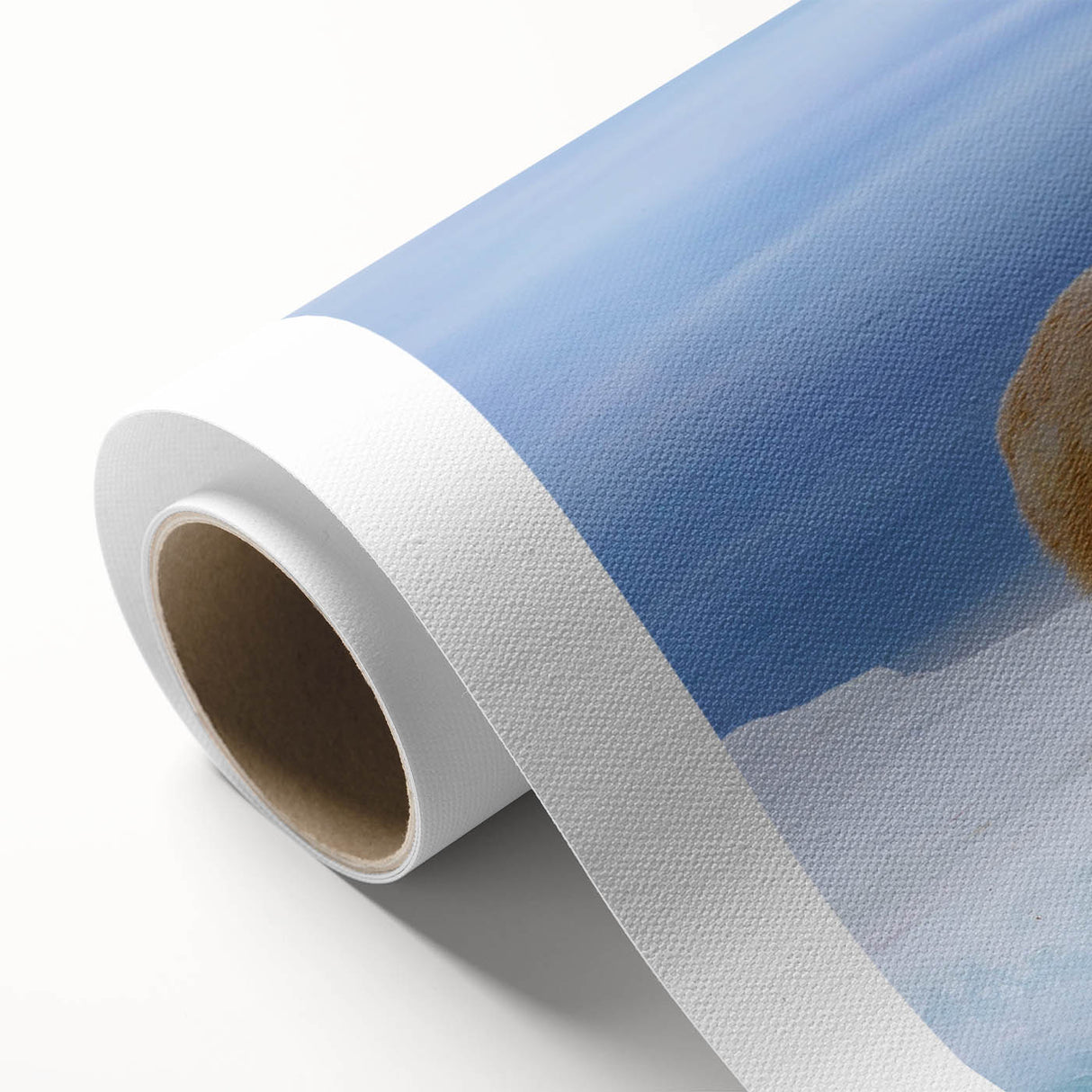Polar bear wall art design on rolled canvas, showcasing a realistic depiction of a polar bear in a snowy landscape, perfect for nature-themed decor.