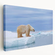 Stretched canvas featuring a polar bear design in soft white and blue hues, showcasing a serene Arctic landscape, perfect for wildlife-themed decor.