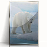 Framed wall art featuring a stunning polar bear design, set in an elegant silver frame, showcasing detailed textures and vibrant colors that enhance any decor.