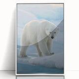Framed wall art featuring a polar bear design in an acrylic finish, showcasing a white frame and a vibrant, detailed depiction of the bear in its natural habitat. Perfect for animal lovers and eco-conscious decor enthusiasts.