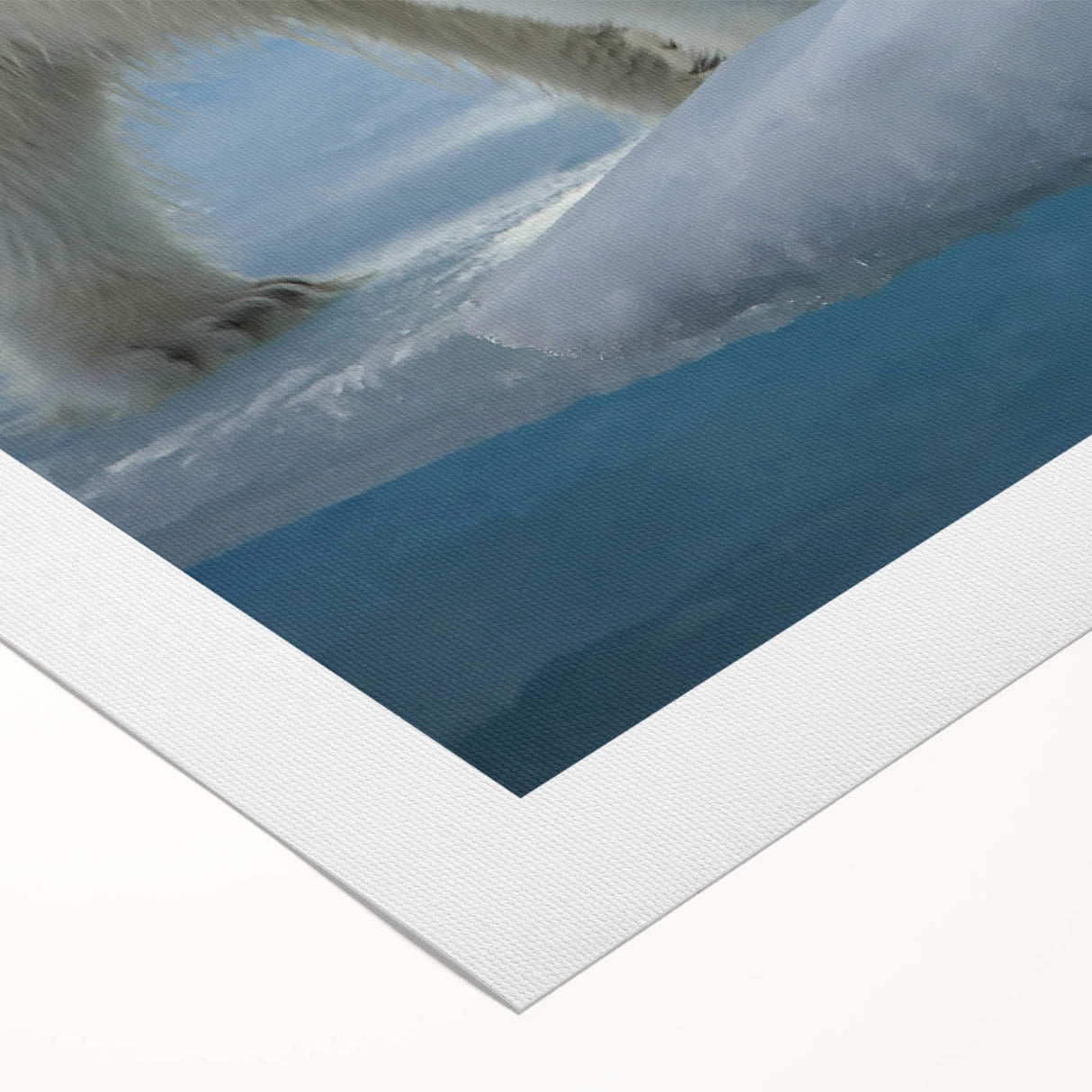 Polar bear wall art design on rolled canvas, showcasing intricate details and vibrant colors. Ideal for wildlife enthusiasts and home decor, packaged securely in a cardboard tube for protection.