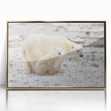 Framed wall art showcasing a striking polar bear design with a gold-acrylic finish, perfect for adding a contemporary touch to any room.