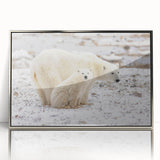 Framed wall art featuring a polar bear design, showcasing intricate details and a sleek silver frame, perfect for modern home decor. This acrylic piece adds a touch of wildlife elegance to any room.