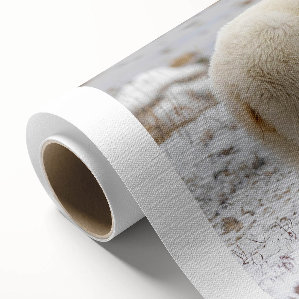 Polar bear wall art design on rolled canvas, showcasing a striking depiction of a polar bear in its natural icy habitat, perfect for wildlife enthusiasts.