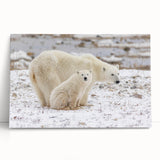 Polished stretched canvas artwork showcasing a striking polar bear design, ideal for modern home decor. The piece leans against a stylish backdrop, emphasizing its vibrant colors and intricate details, perfect for wildlife enthusiasts and art collectors.