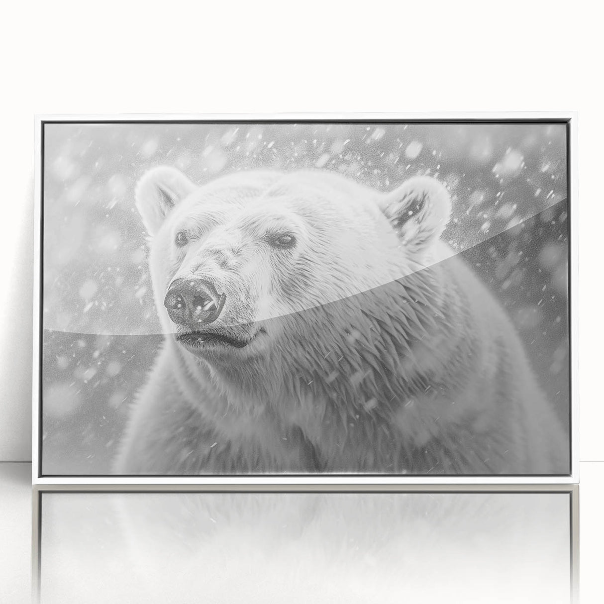 Framed acrylic wall art featuring a polar bear design, showcasing intricate details against a white backdrop, perfect for enhancing modern home decor.