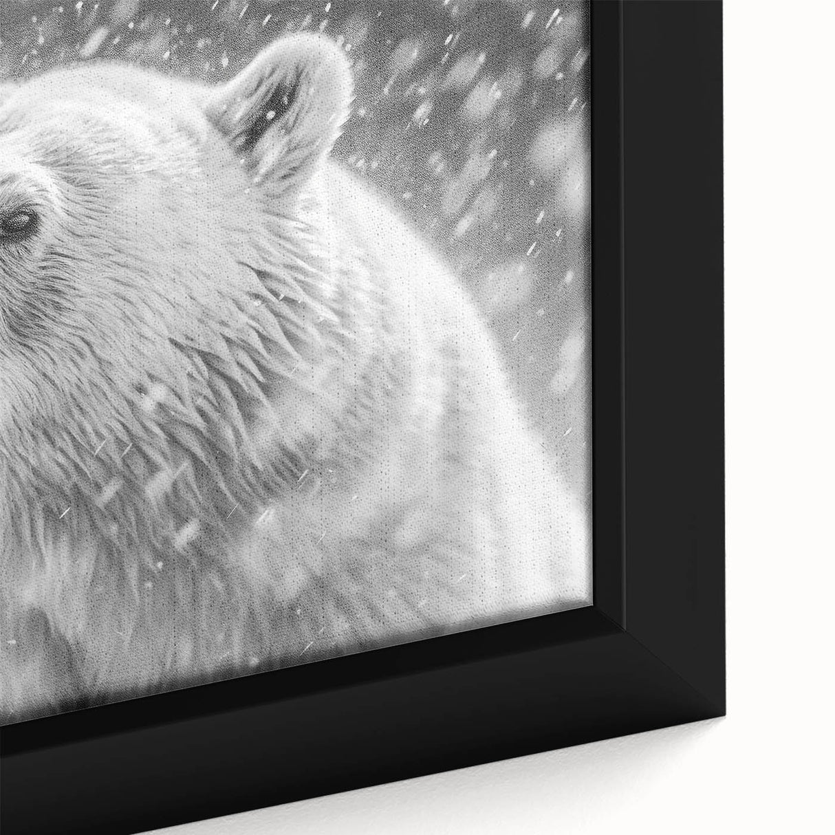 Close-up of a framed canvas featuring a polar bear design, showcasing intricate details and vibrant colors, perfect for Arctic wildlife-themed decor.