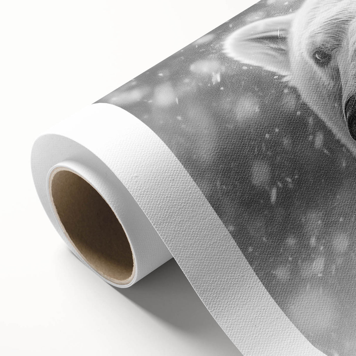 Polar bear wall art design on rolled canvas, showcasing a striking illustration of a polar bear in a snowy landscape, ideal for nature lovers and home decor enthusiasts.
