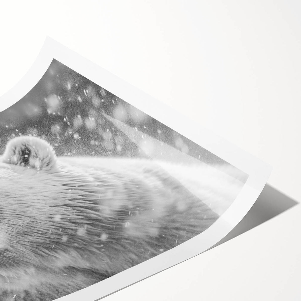 Polar bear wall art print showcasing an intricate design of a majestic polar bear in a snowy landscape, emphasizing wildlife conservation and Arctic beauty. The rolled print is ideal for nature lovers and adds a unique touch to home decor.