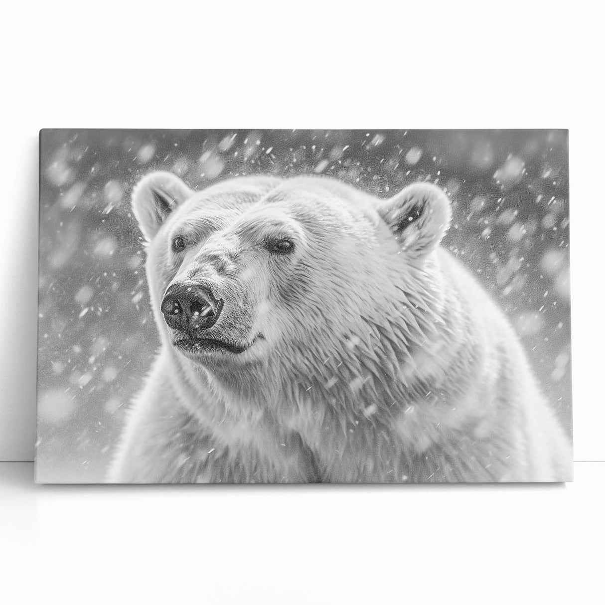 Stretched canvas wall art featuring a vibrant polar bear design, showcasing intricate details and a modern aesthetic, perfect for animal-themed decor.