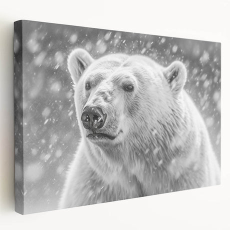 Stretched canvas wall art of a polar bear design, showcasing a side view with vibrant colors and detailed textures, ideal for nature-themed home decor.