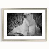 Framed polar bear wall art design showcasing a majestic polar bear silhouette in a silver frame, ideal for adding a touch of wildlife elegance to home décor.