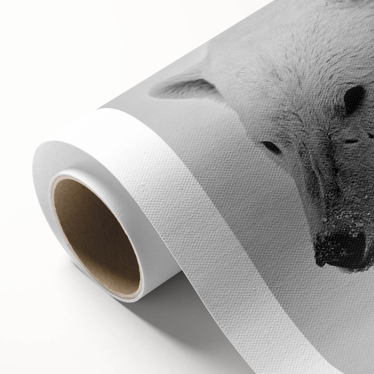 Stylish rolled canvas print showcasing a striking polar bear design, perfect for home decor. The artwork features vibrant colors and intricate details, ideal for wildlife enthusiasts.