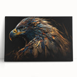 Stretched canvas wall art showcasing a vibrant bird design in bold colors, elegantly leaning against a wall, adding a contemporary touch to home decor.