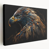 Stretched canvas wall art featuring a vibrant birds of prey design, showcasing intricate details and bold colors, perfect for wildlife enthusiasts and home decor.