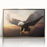 Framed wall art featuring a vibrant birds of prey design with gold accents, showcasing intricate details and textures, perfect for home decor enthusiasts.
