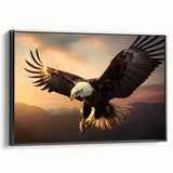 Framed canvas wall art featuring a striking birds of prey design, showcasing intricate details in vibrant colors, displayed in a sleek black frame, ideal for home decor.
