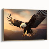 Framed wall art featuring a stunning birds of prey design on canvas, showcasing intricate details and a gold frame, perfect for modern home decor.