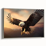 Framed canvas wall art featuring a stunning birds of prey design with intricate details, set against a silver frame, showcasing natural beauty and elegance.